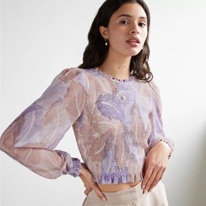Aritzia Wilfred Cropped Sheer Long Sleeve Smocked Blouse